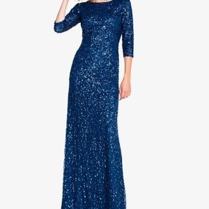 scoop back sequin gown ,THREE quarter Sleeves
